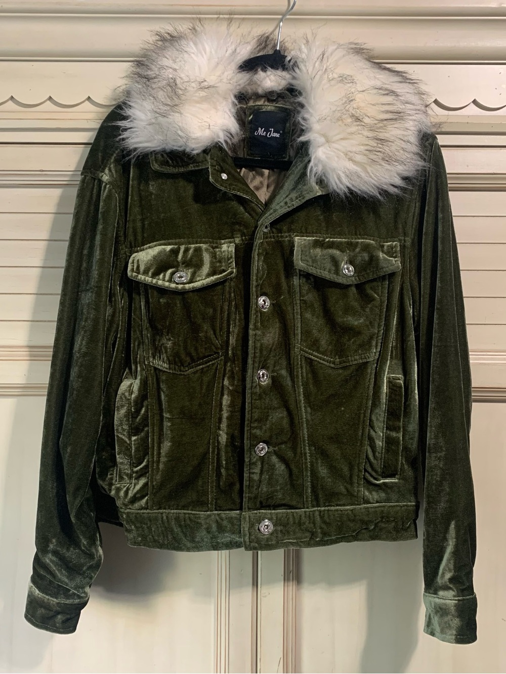 Me Jane Green Velvet Jacket With Faux Fur Trim Size Small